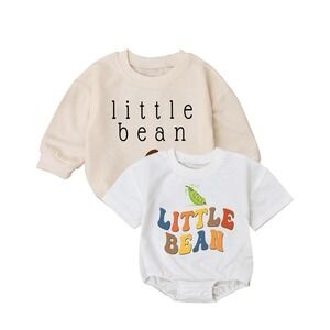 NEW 2pc Bodysuit, One pc, Snap Boy Girl 6/12 Mths Little Bean Long/Short Sleeve
